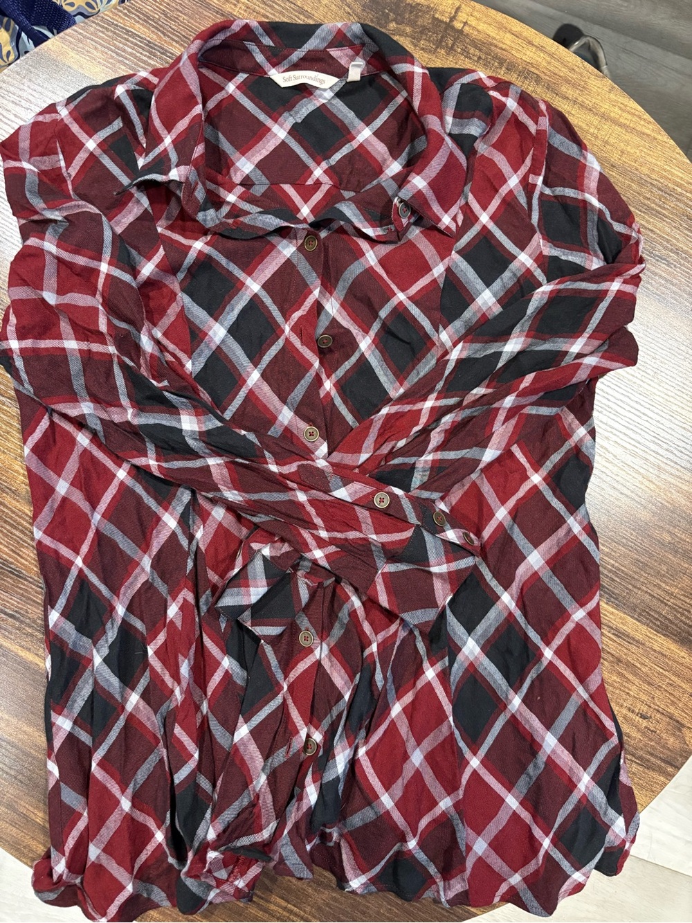 Soft Surroundings Red and Black Plaid Button-Down Shirt